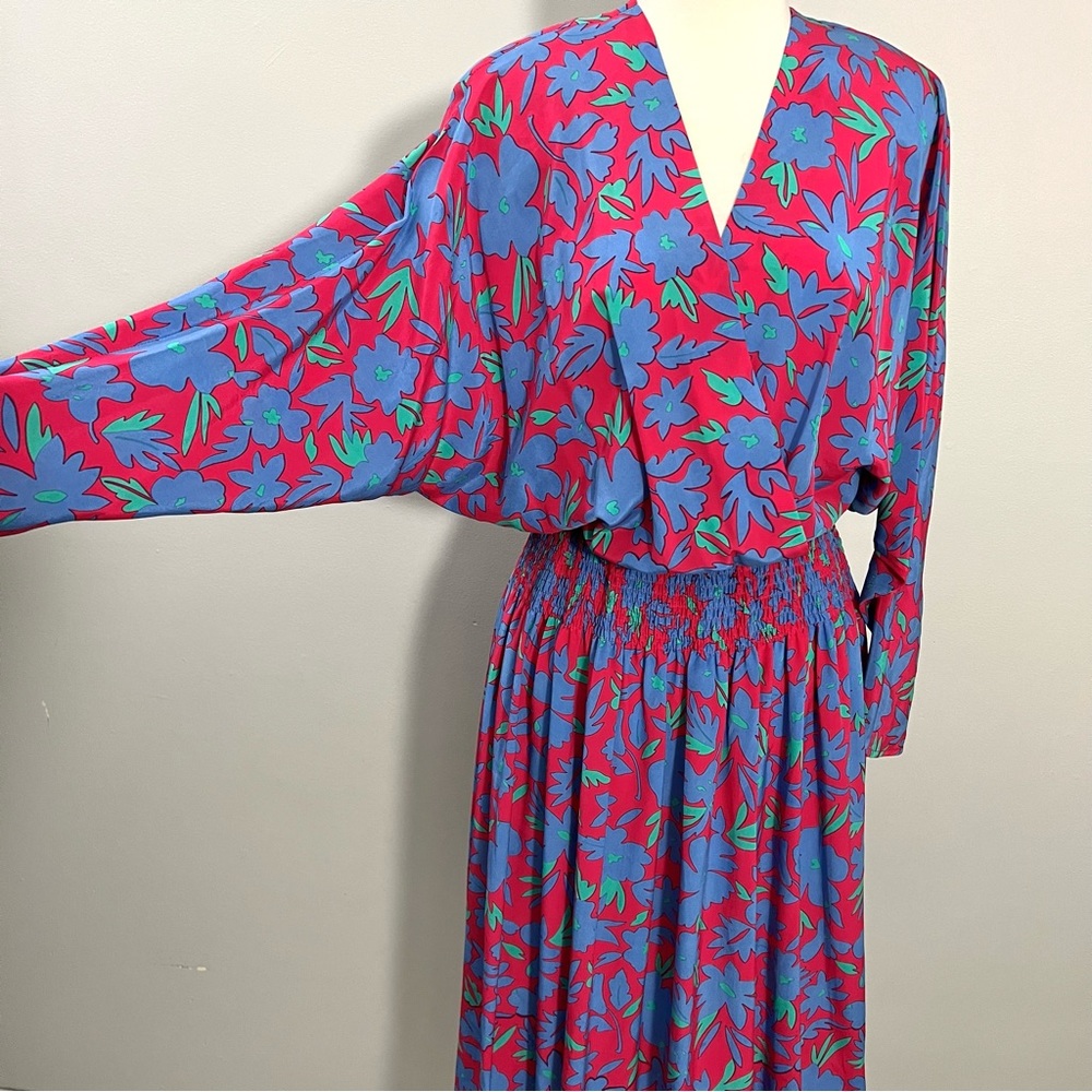 Vintage Pure Silk floral faux wrap top dress